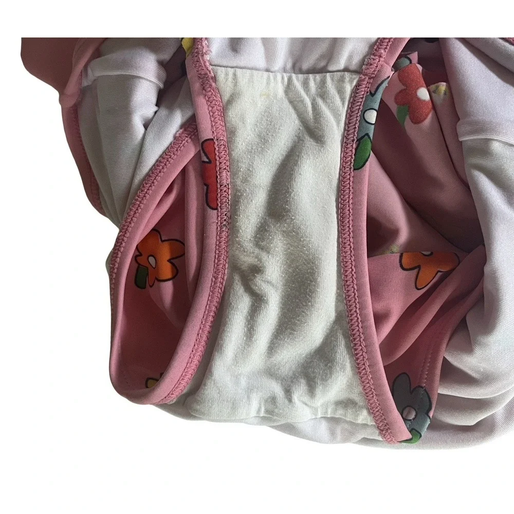 Hanna Andersson Girls Size 150 US 12 Swimsuit One Piece Pink Ditsy Floral Ruffle